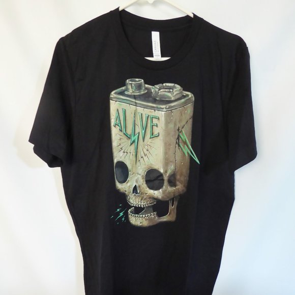 Jason Limon Other - JASON LIMON “ALIVE” SKULL BATTERY HALLOWEEN MENS BLACK T SHIRT (NEW) LARGE
